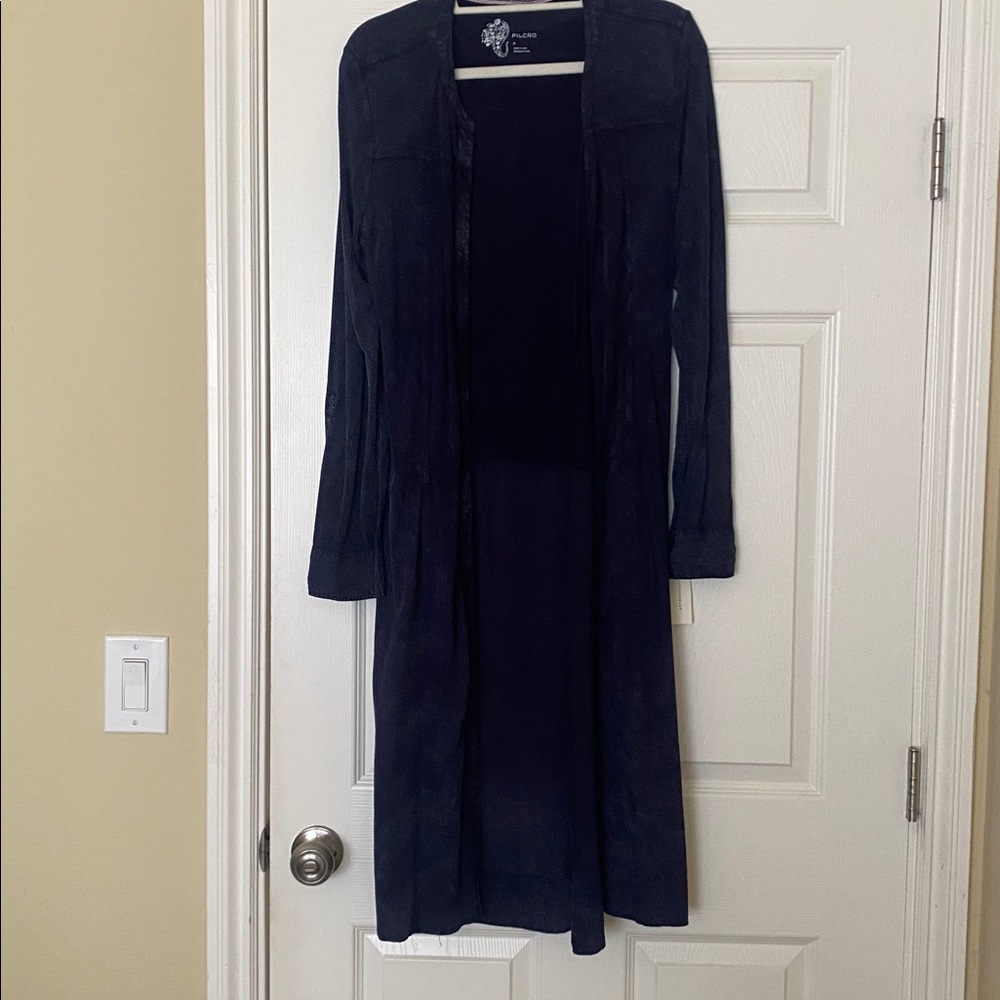 Anthro  Pilcro button down navy midi shirt dress/layering piece. Size M. NWT